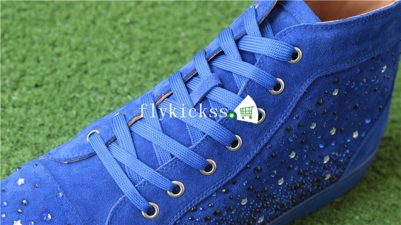 Christian Louboutin Flat Spike Sneaker High Top Blue Suede